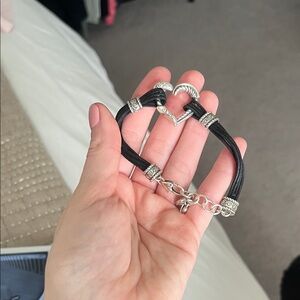 Brighton Silver and Black Leather Bracelet